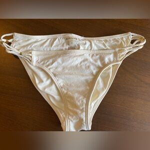 Pilyq Cream Bikini Bottom with braided Straps and golden beads Med